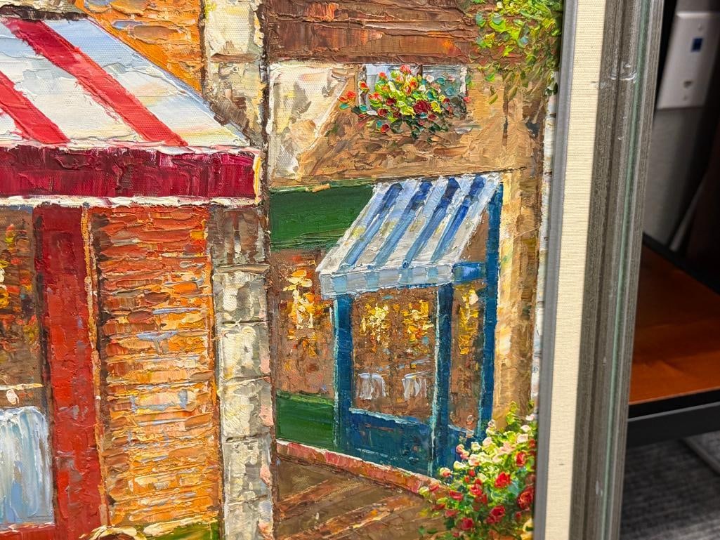 LARGE HEAVY ACRYLIC ON CANVAS PAINTING PARISIAN CAFES ALLEY SCENE - 5