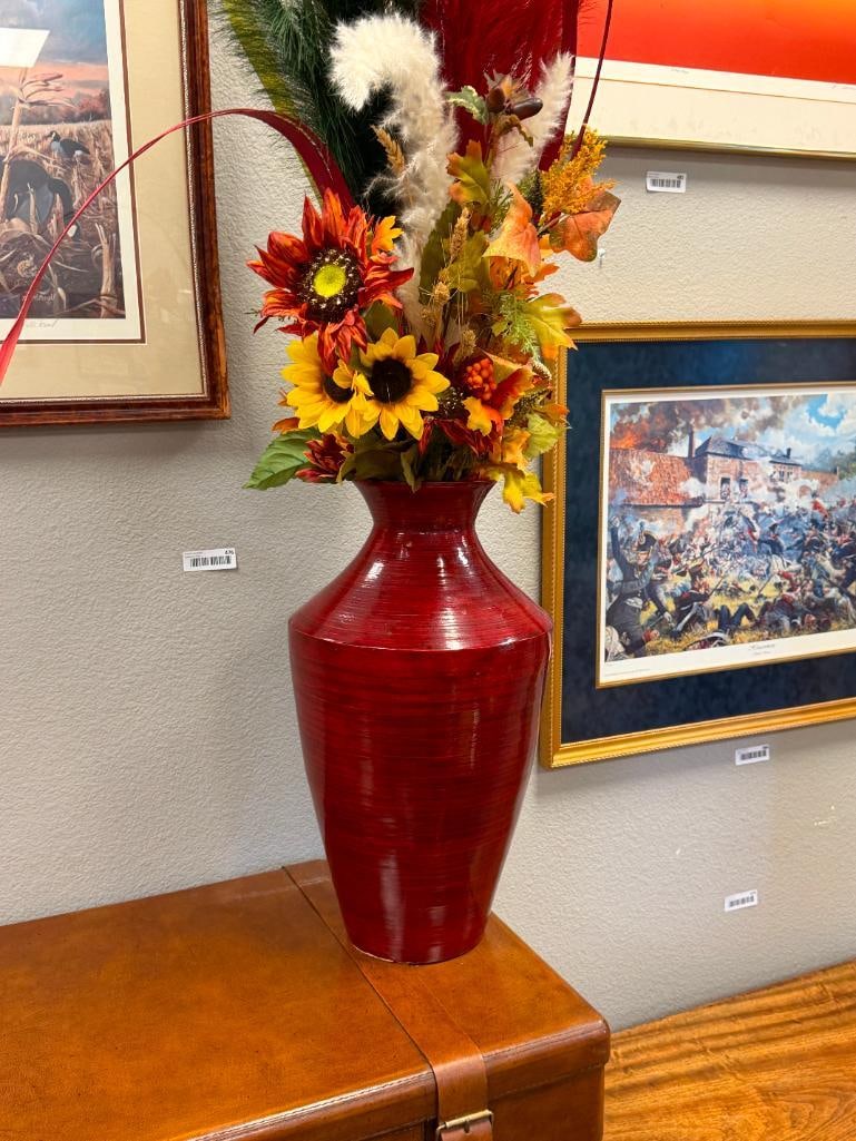 BAMBOO DECORATIVE VASE WITH ARTIFICIAL TWIGS, FEATHERS, AND FLOWERS - 2