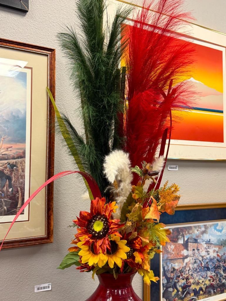 BAMBOO DECORATIVE VASE WITH ARTIFICIAL TWIGS, FEATHERS, AND FLOWERS - 3