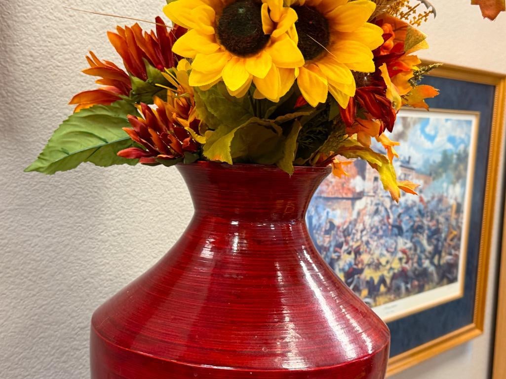 BAMBOO DECORATIVE VASE WITH ARTIFICIAL TWIGS, FEATHERS, AND FLOWERS - 5