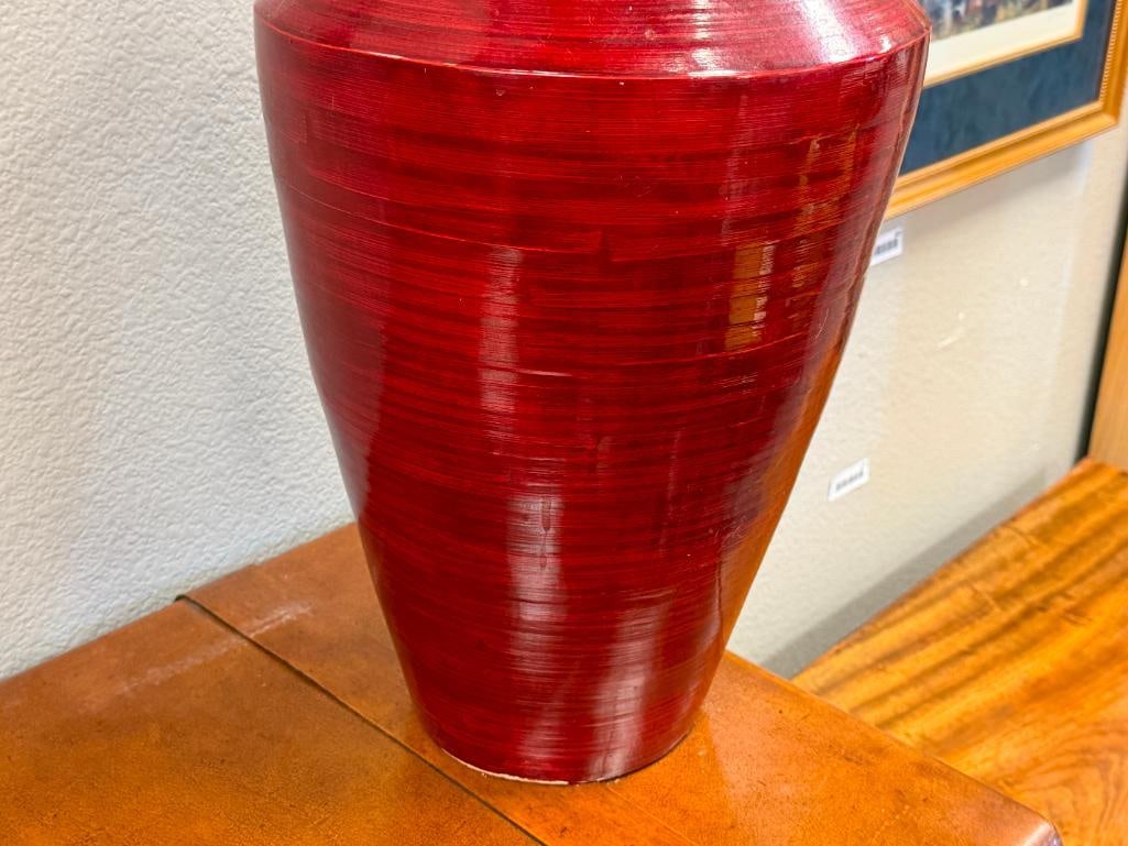 BAMBOO DECORATIVE VASE WITH ARTIFICIAL TWIGS, FEATHERS, AND FLOWERS - 6