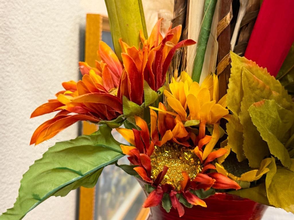 BAMBOO DECORATIVE VASE WITH ARTIFICIAL TWIGS, FEATHERS, AND FLOWERS - 7