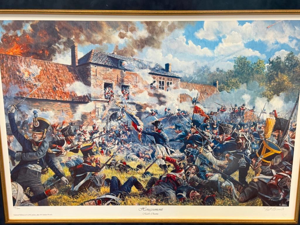 MARK CHURMS LIMITED EDITION PRINT TITLED HOUGOMONT BATTLE OF WATERLOO NAPOLENIC WAR SCENE - 2