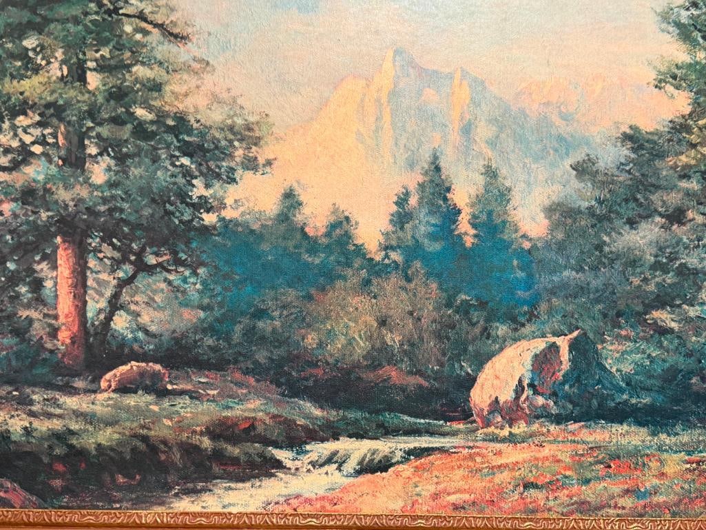 ROBERT WOOD VINTAGE PRINT ON BOARD LANDSCAPE TITLED MAJESTIC PEAKS - 2