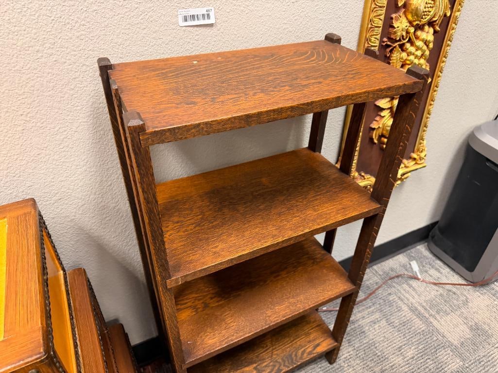ANTIQUE ARTS AND CRAFTS / MISSION STYLE FOUR TIER OPEN BOOKCASE / MAGAZINE RACK - 2