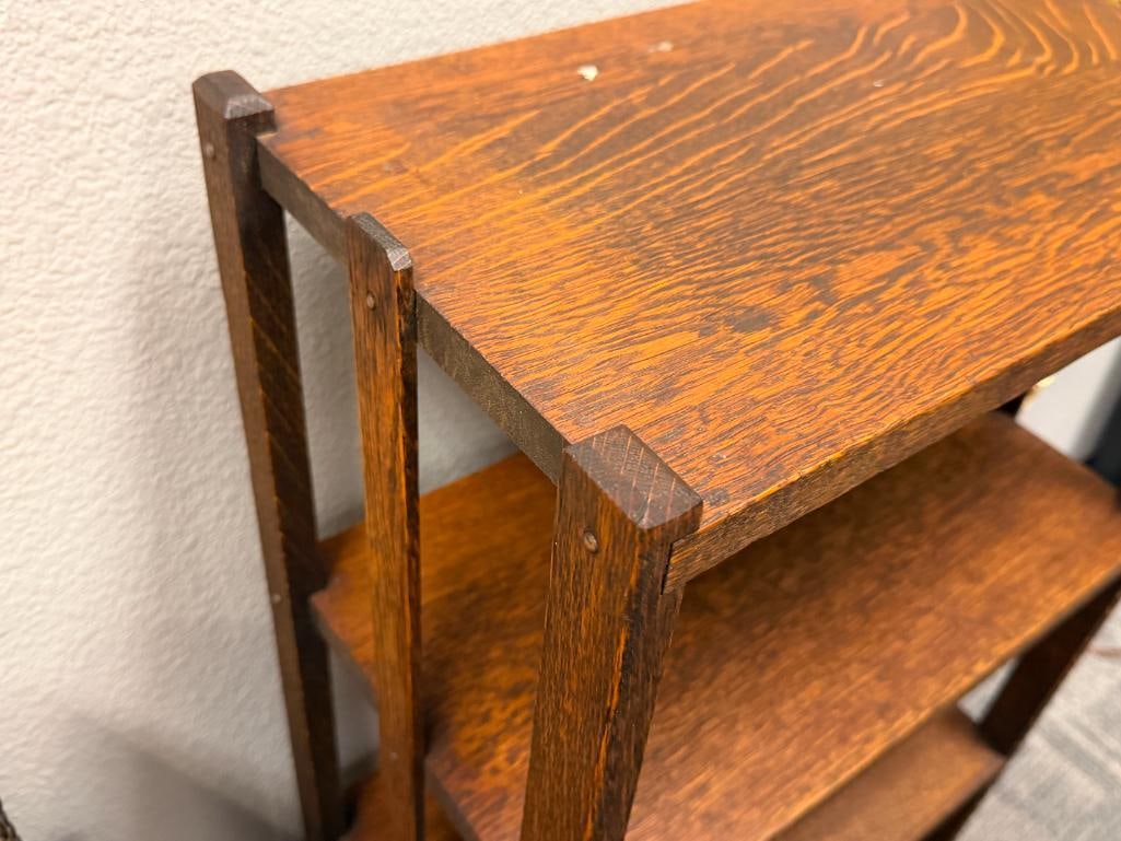 ANTIQUE ARTS AND CRAFTS / MISSION STYLE FOUR TIER OPEN BOOKCASE / MAGAZINE RACK - 3