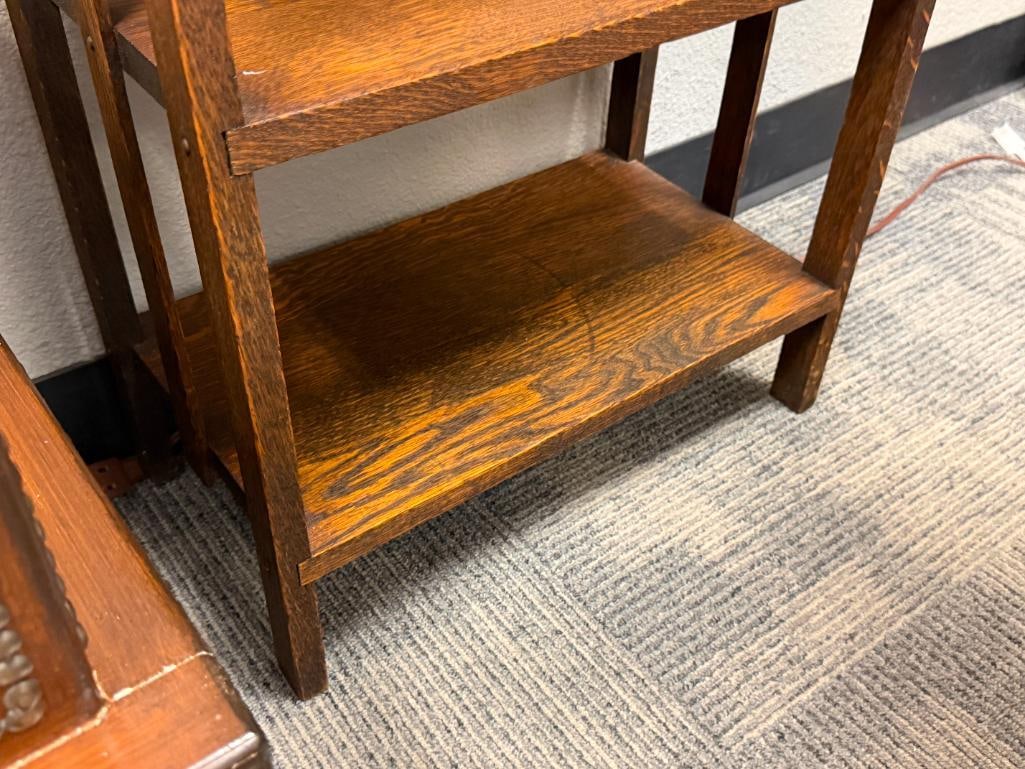 ANTIQUE ARTS AND CRAFTS / MISSION STYLE FOUR TIER OPEN BOOKCASE / MAGAZINE RACK - 5