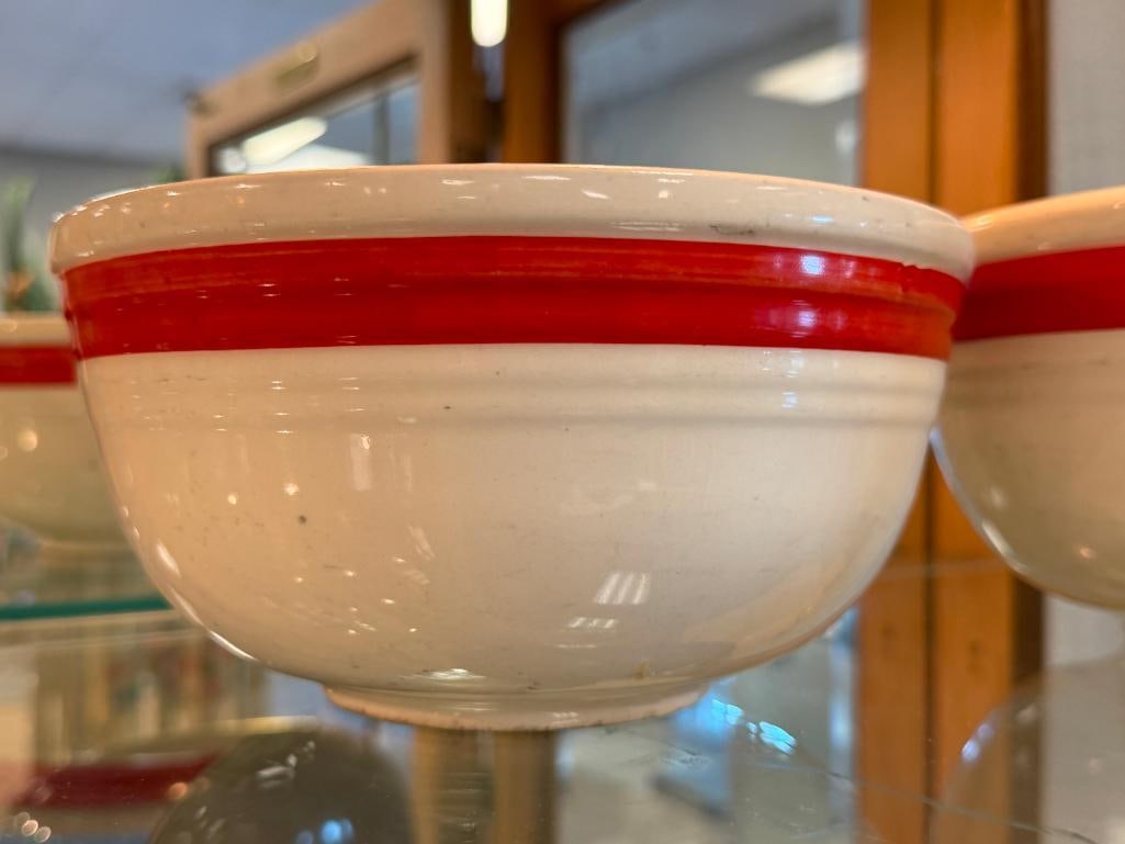 MID-20TH CENTURY OVEN BAKE MIXING BOWLS WITH FLORAL DESIGN AND RED BAND - 5
