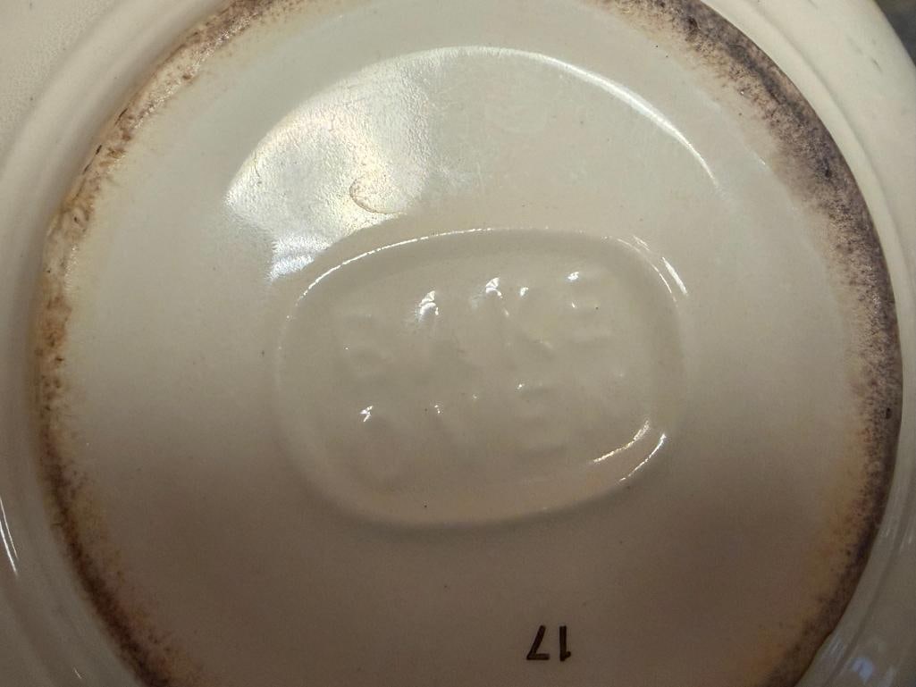 MID-20TH CENTURY OVEN BAKE MIXING BOWLS WITH FLORAL DESIGN AND RED BAND - 6