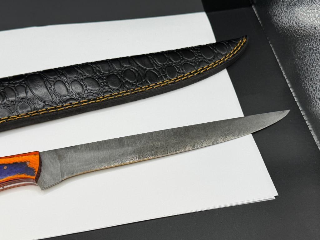 DAMASCUS STEEL FIXED BLADE STRAIGHT BACK KNIFE - 2