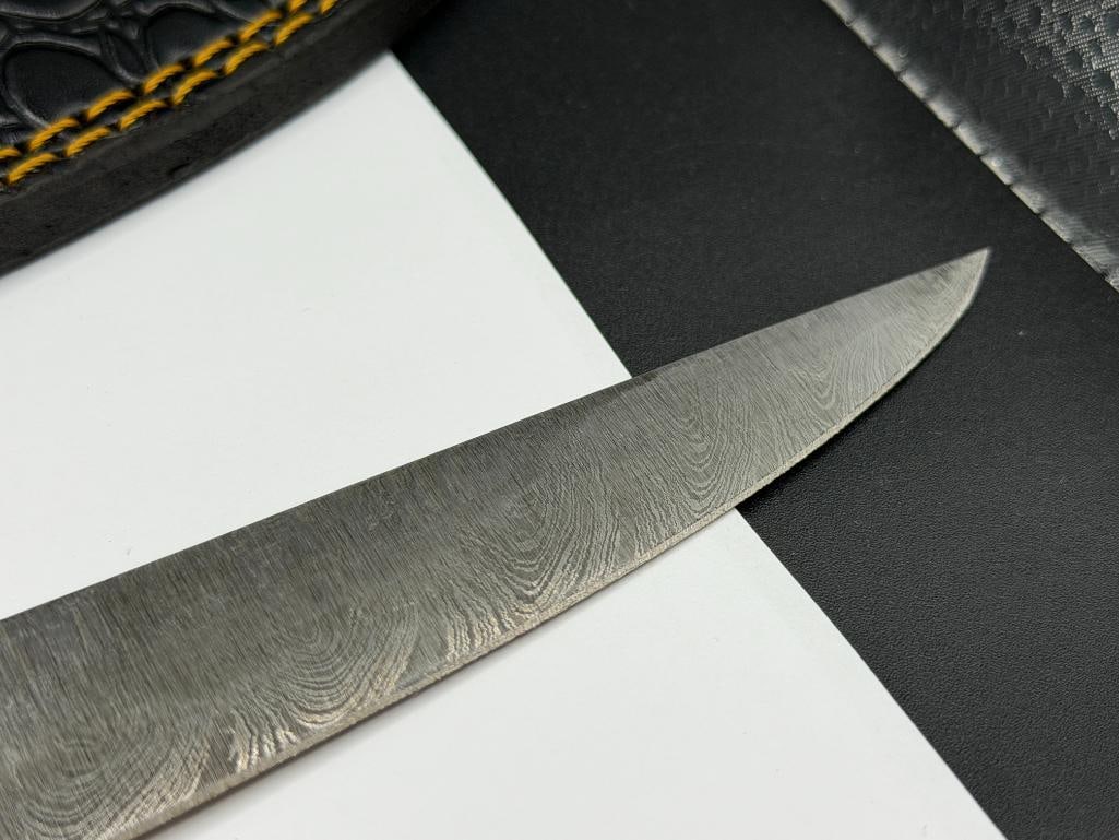 DAMASCUS STEEL FIXED BLADE STRAIGHT BACK KNIFE - 3