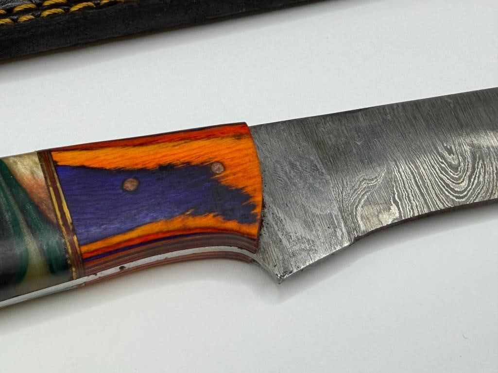 DAMASCUS STEEL FIXED BLADE STRAIGHT BACK KNIFE - 4