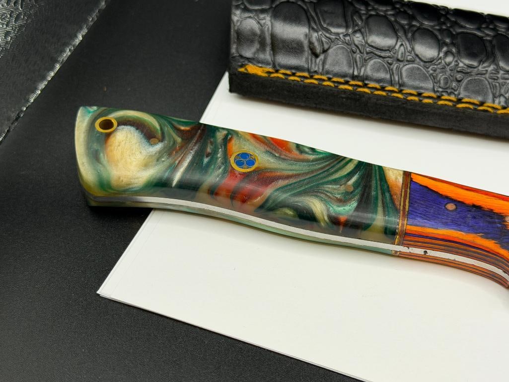 DAMASCUS STEEL FIXED BLADE STRAIGHT BACK KNIFE - 5