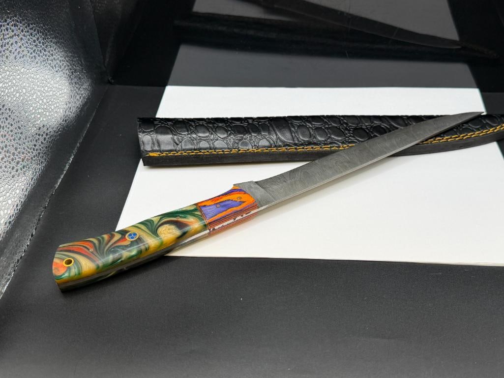 DAMASCUS STEEL FIXED BLADE STRAIGHT BACK KNIFE - 6