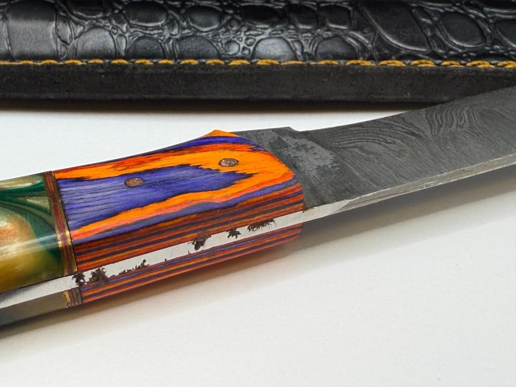 DAMASCUS STEEL FIXED BLADE STRAIGHT BACK KNIFE - 7