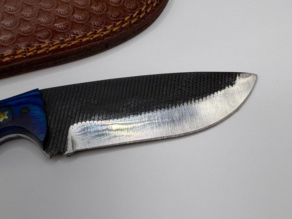 TEXAS THEMED FORGED CARBON STEEL FIXED BLADE KNIFE WITH BONE ACCENTED HANDLE - 2