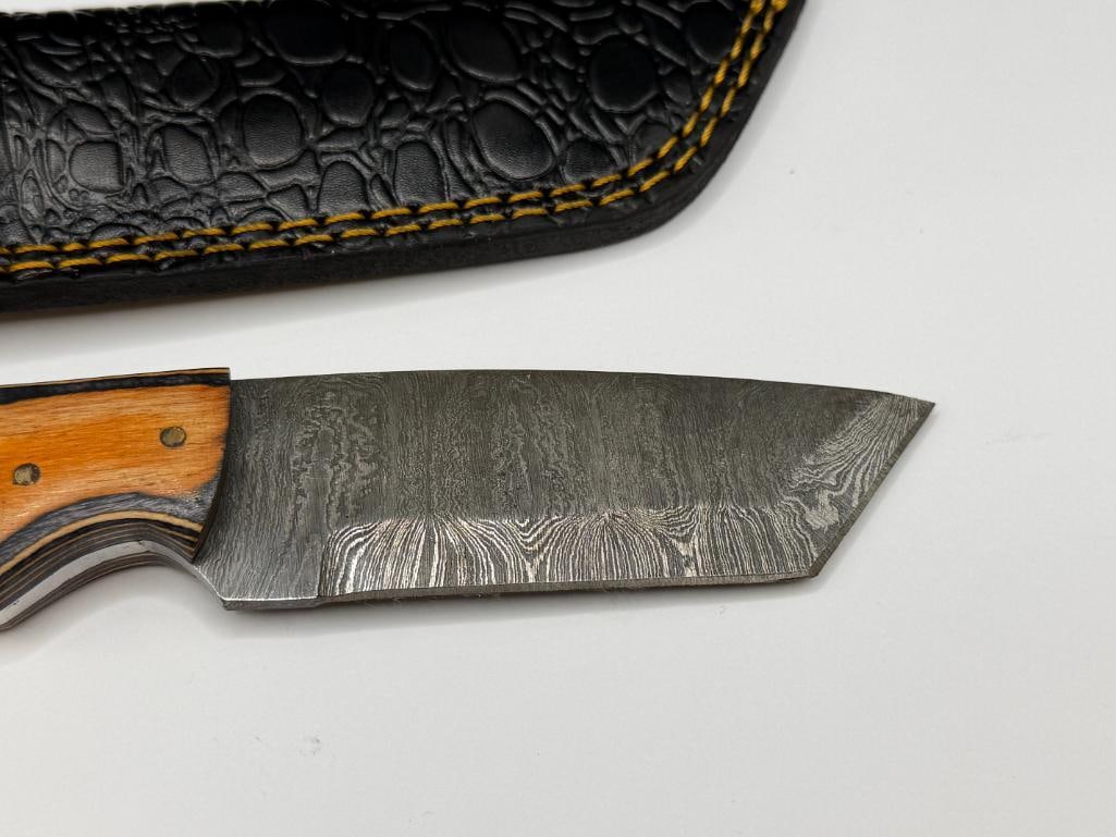 DAMASCUS STEEL CURVED BACK FIXED BLADE KNIFE - 2
