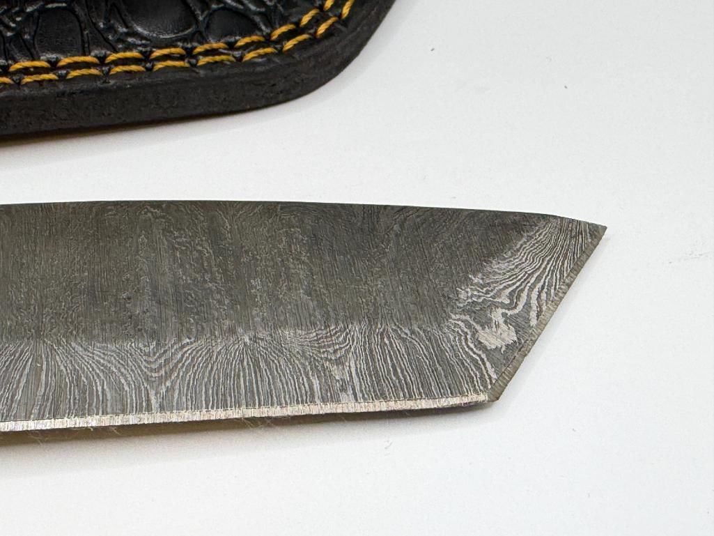 DAMASCUS STEEL CURVED BACK FIXED BLADE KNIFE - 3