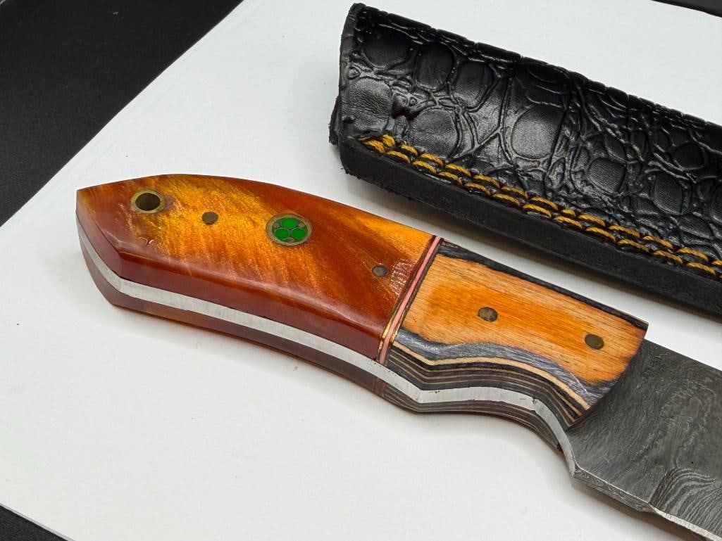 DAMASCUS STEEL CURVED BACK FIXED BLADE KNIFE - 4