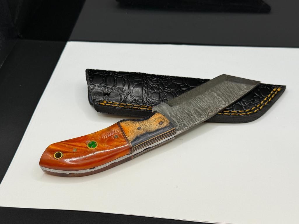 DAMASCUS STEEL CURVED BACK FIXED BLADE KNIFE - 5
