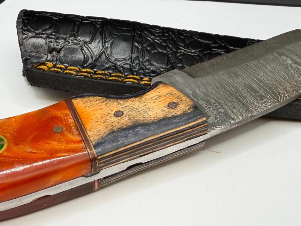 DAMASCUS STEEL CURVED BACK FIXED BLADE KNIFE - 6