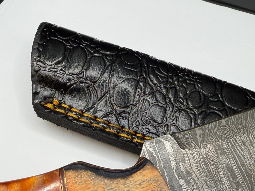 DAMASCUS STEEL CURVED BACK FIXED BLADE KNIFE - 7