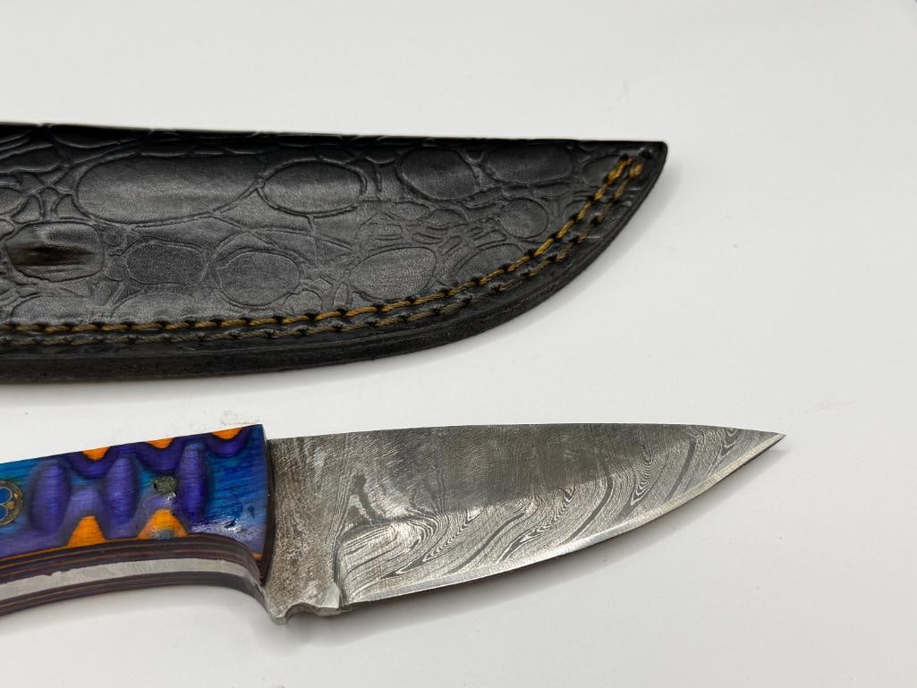 DAMASCUS STEEL CURVED FIXED BLADE KNIFE - 2