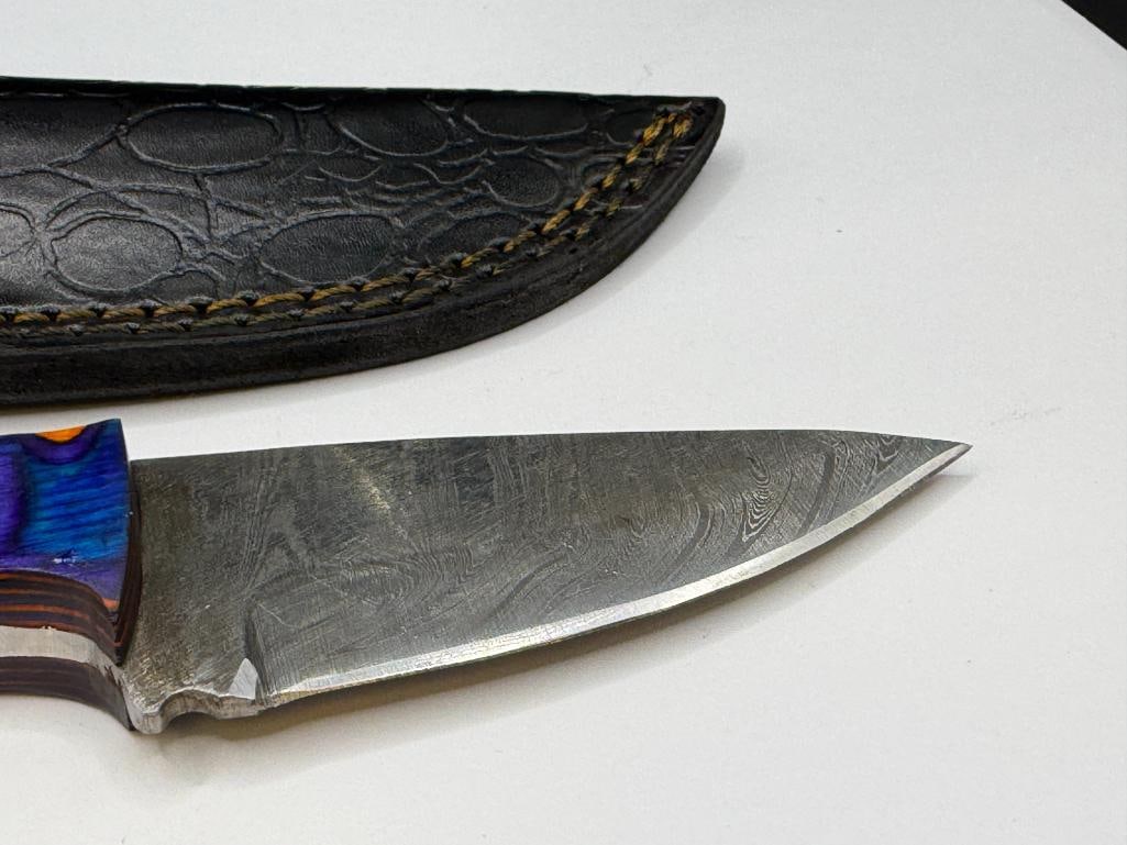 DAMASCUS STEEL CURVED FIXED BLADE KNIFE - 3