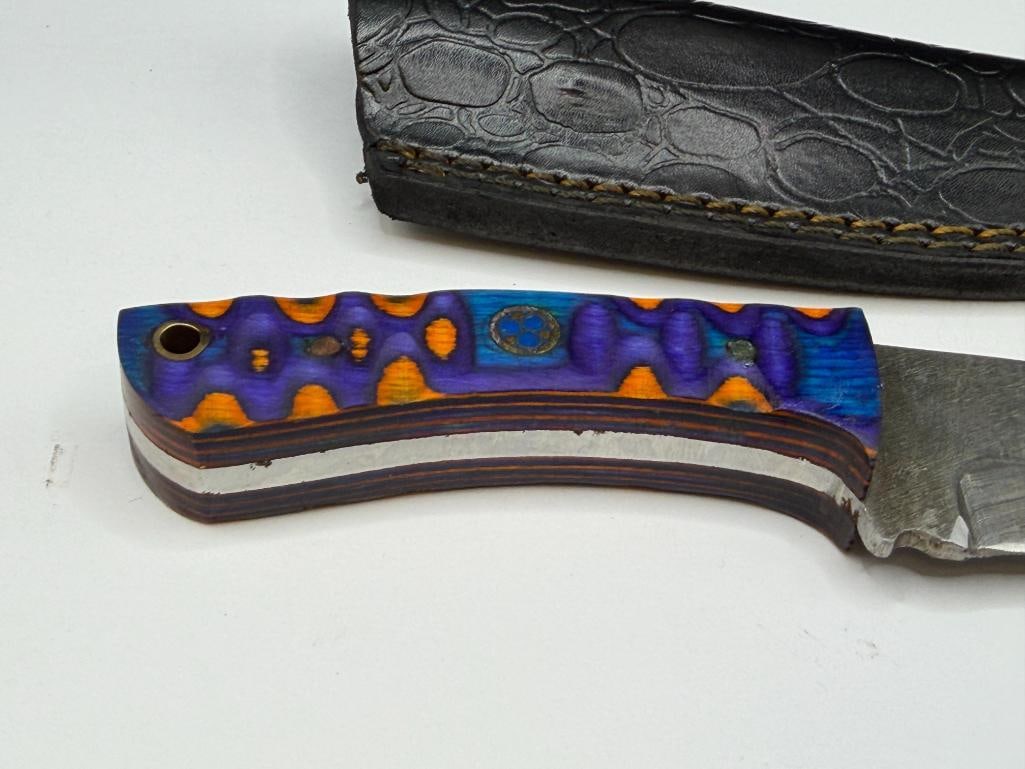 DAMASCUS STEEL CURVED FIXED BLADE KNIFE - 4