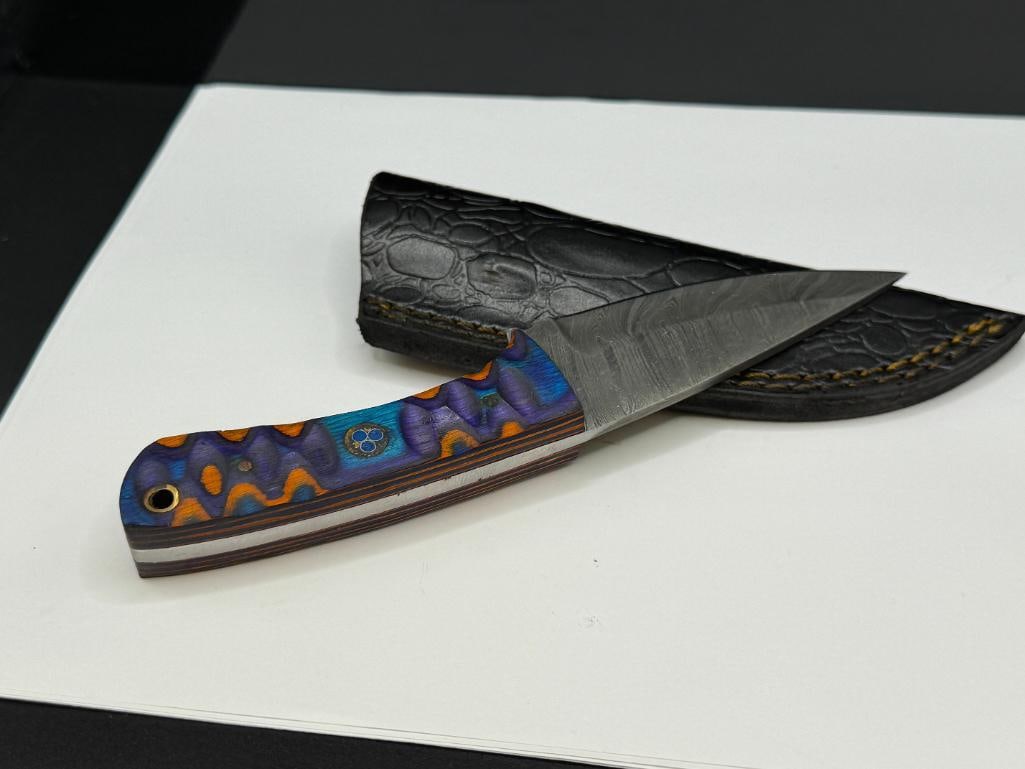 DAMASCUS STEEL CURVED FIXED BLADE KNIFE - 5