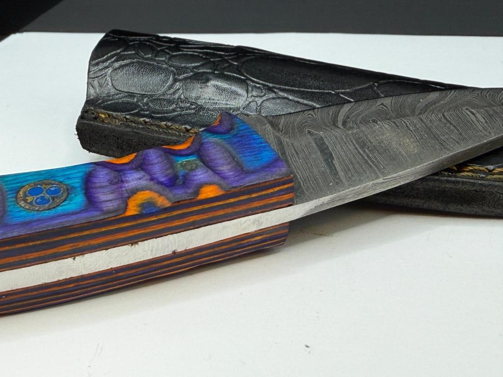 DAMASCUS STEEL CURVED FIXED BLADE KNIFE - 6