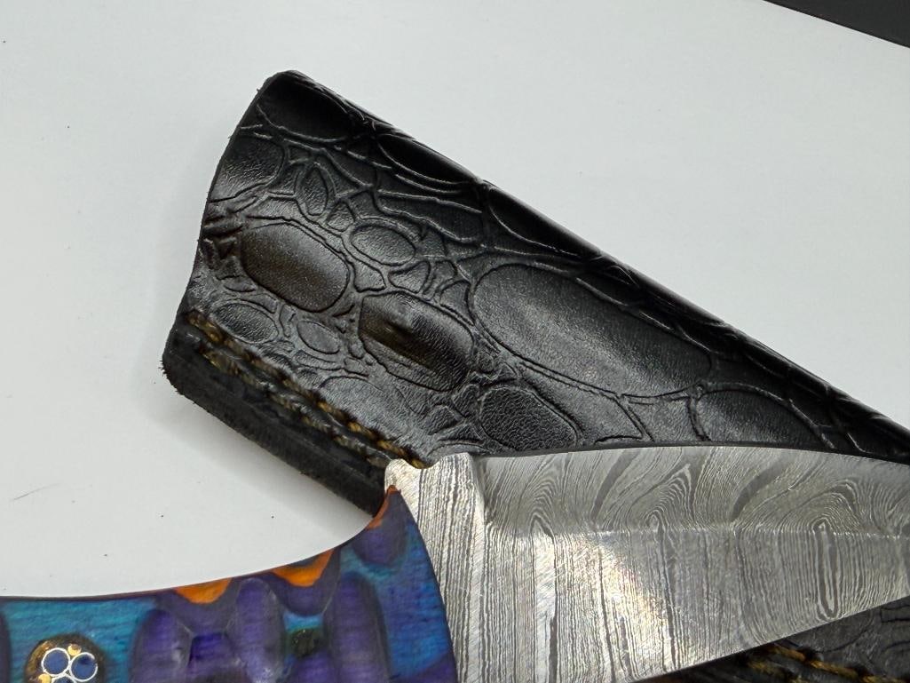 DAMASCUS STEEL CURVED FIXED BLADE KNIFE - 7