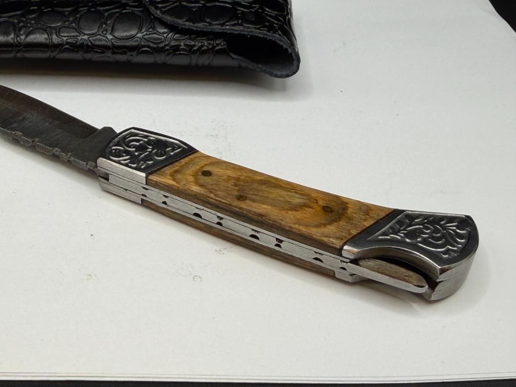 DAMASCUS STEEL FOLDING KNIFE WITH WOOD HANDLE - 5
