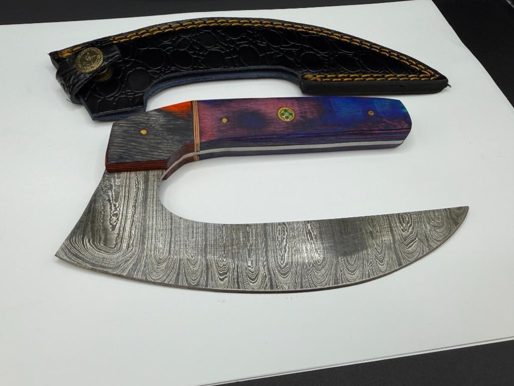 DAMASCUS STEEL ALASKAN ULU STYLE FIXED BLADE KNIFE - 2