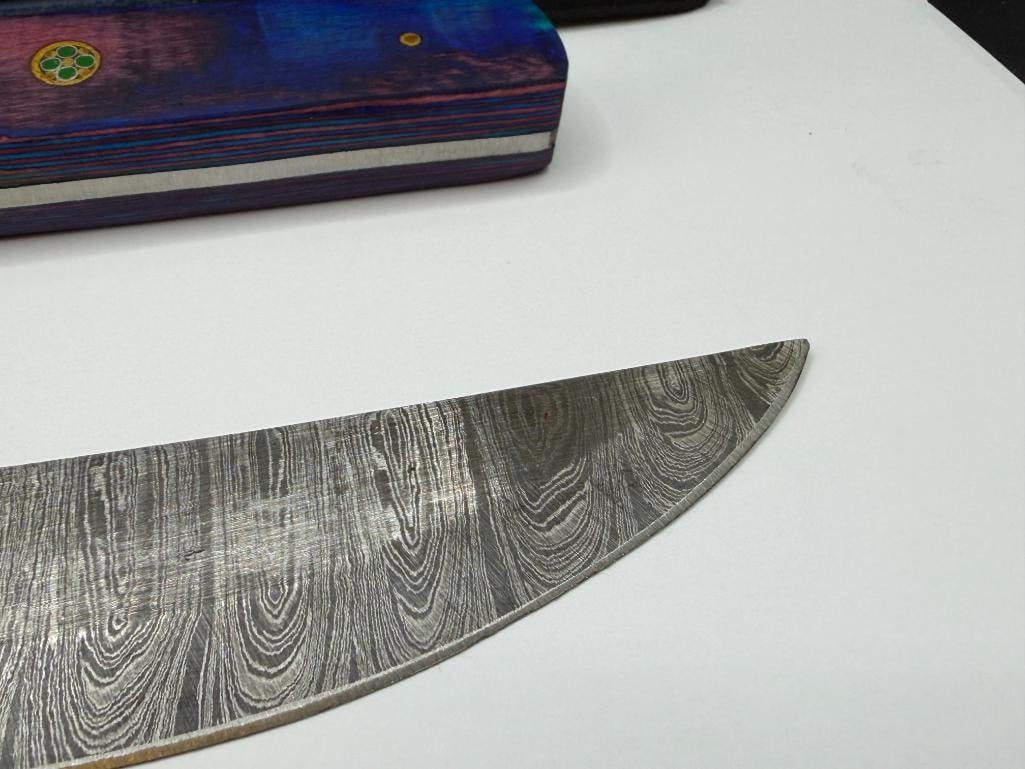 DAMASCUS STEEL ALASKAN ULU STYLE FIXED BLADE KNIFE - 3
