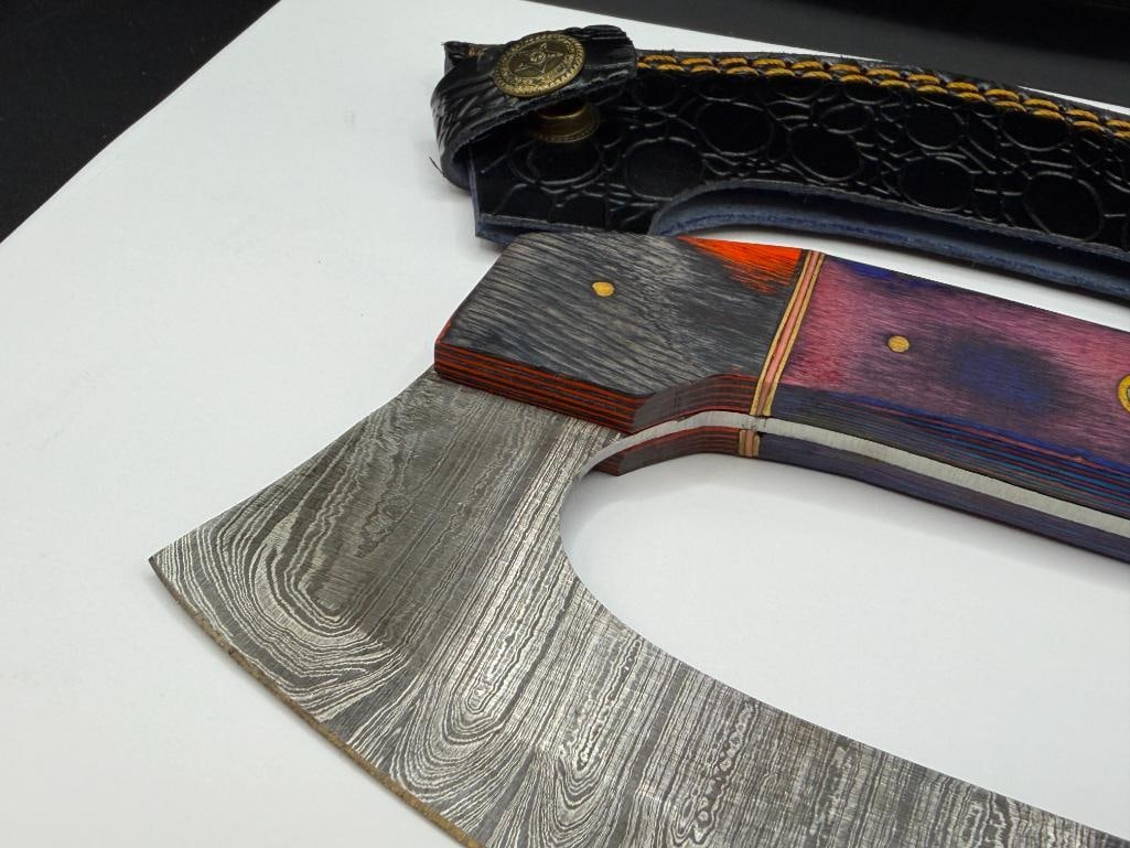 DAMASCUS STEEL ALASKAN ULU STYLE FIXED BLADE KNIFE - 4