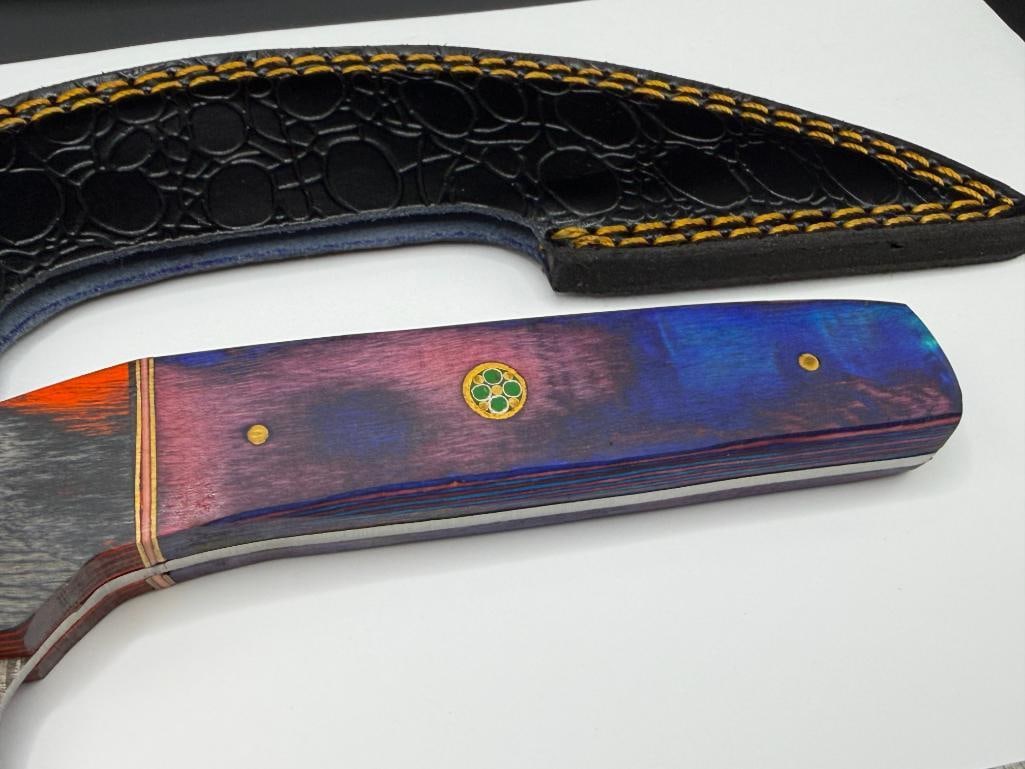 DAMASCUS STEEL ALASKAN ULU STYLE FIXED BLADE KNIFE - 5
