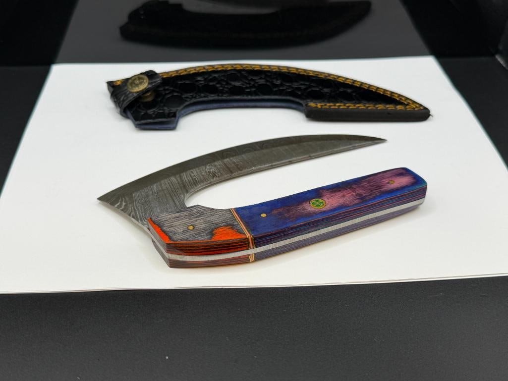 DAMASCUS STEEL ALASKAN ULU STYLE FIXED BLADE KNIFE - 6