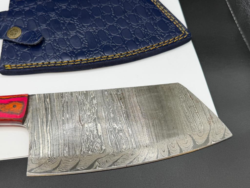 DAMASCUS STEEL FIXED BLADE CLEAVER KNIFE - 2