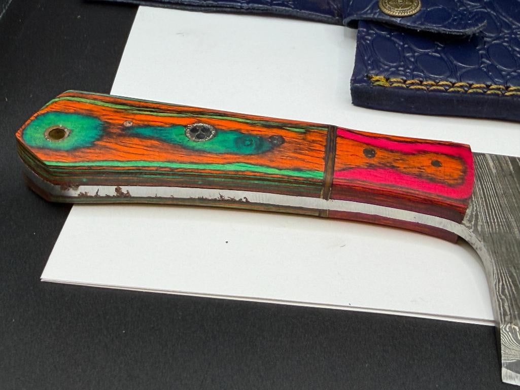 DAMASCUS STEEL FIXED BLADE CLEAVER KNIFE - 4