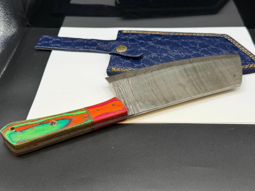 DAMASCUS STEEL FIXED BLADE CLEAVER KNIFE - 6