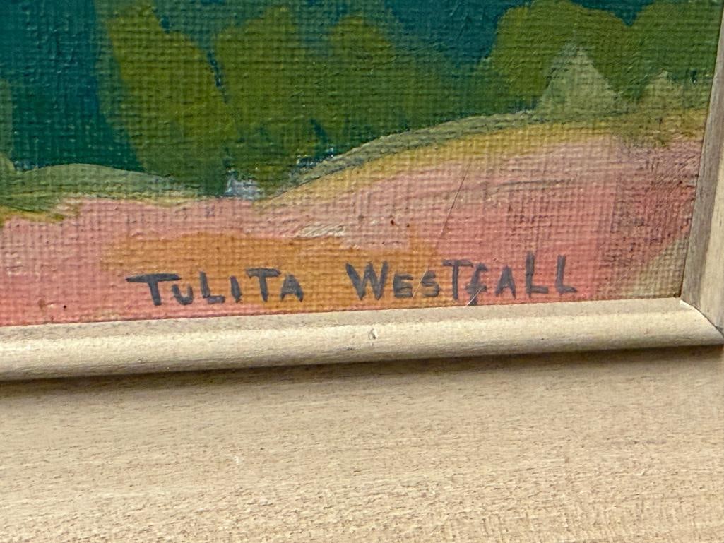 TULITA WESTFALL MONTEREY, CA ARTIST ORIGINAL OIL ON BOARD PAINTING CYPRESS TREES LANDSCAPE 1925 - 6
