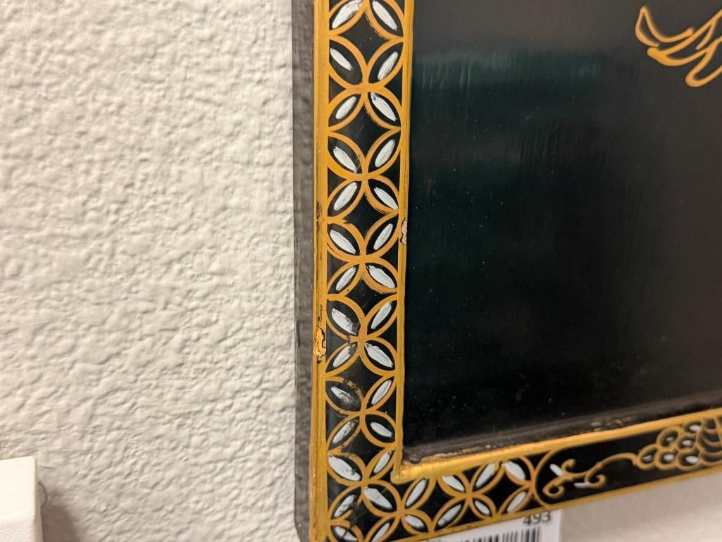 CHINESE BLACK LACQUERED RELIEF PANEL WITH MOTHER OF PEARL AND SILVER AND GILT ACCENTS - 6
