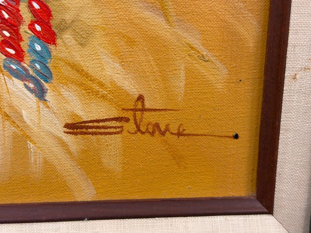 ORIGINAL OIL ON CANVAS PAINTING PORTRAIT OF A YOUNG NATIVE AMERICAN GIRL SIGNED STONE - 5