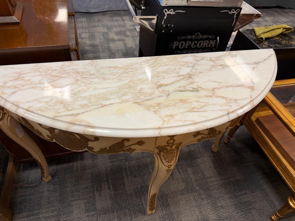 VINTAGE FRENCH PROVINCIAL STYLED CONSOLE TABLE WITH HEAVY MARBLE TOP - 2
