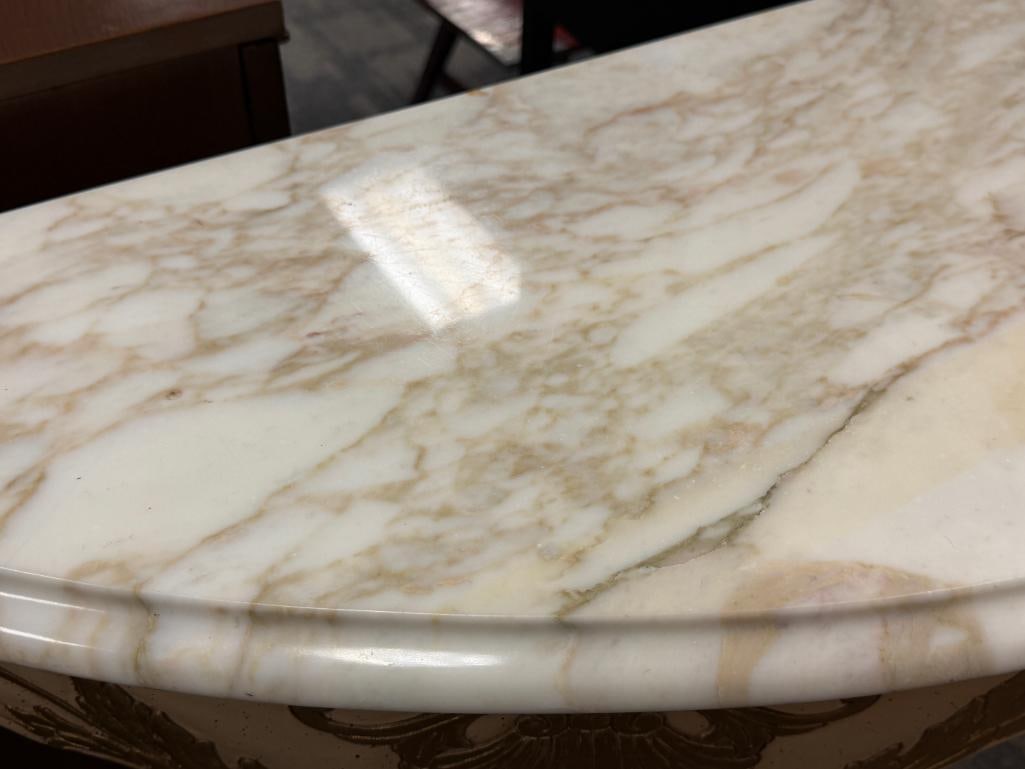 VINTAGE FRENCH PROVINCIAL STYLED CONSOLE TABLE WITH HEAVY MARBLE TOP - 3