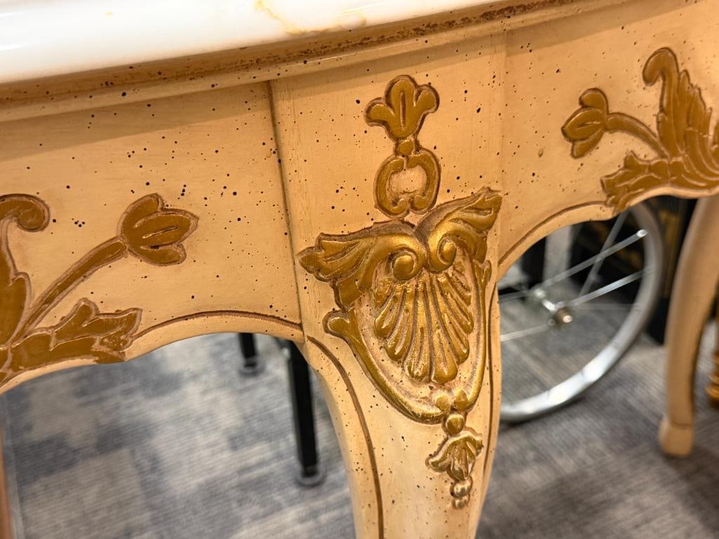 VINTAGE FRENCH PROVINCIAL STYLED CONSOLE TABLE WITH HEAVY MARBLE TOP - 5