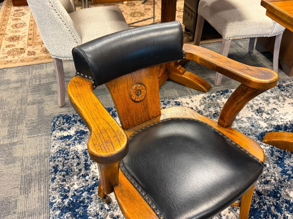 SPARTA FURNITURE SHOPS COUNTRY CONTEMPORARY TABLE AND CHAIRS WITH NAUGAHYDE UPHOLSTERED SEATS - 7