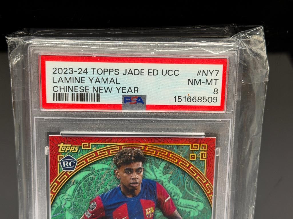 2023-24 TOPPS JADE ED UCC #NY7 LAMINE YAMAL CHINESE NEW YEAR FUTBOL / SOCCER ROOKIE CARD PSA NM-M... - 7