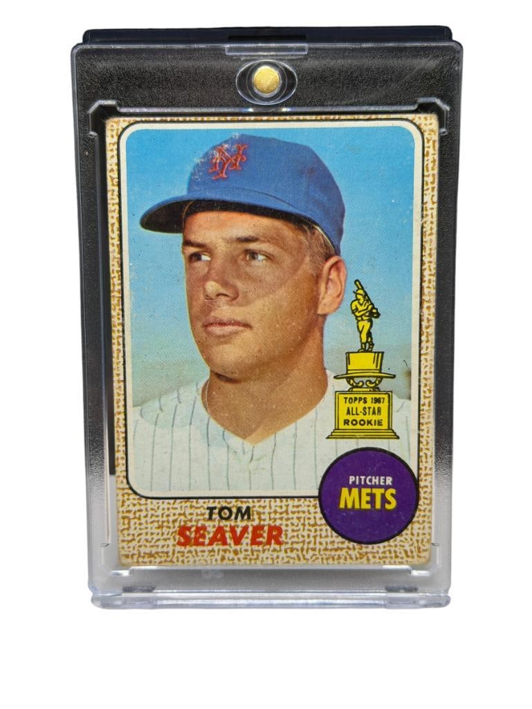 1968 TOPPS #45 TOM SEAVER ALL-STAR ROOKIE BASEBALL CARD: TOM SEAVER, NEW YORK METS, HALL OF FAMER, RARE CARD, SEE PHOTOS FOR CONDITION, FROM THE ESTATE OF A LOCAL RENO, NV DOCTOR AT RENOWN WHO RAN BIG LEAGUE SPORTS MEDICINE BASEBALL CAMP FOR NEARLY 20 